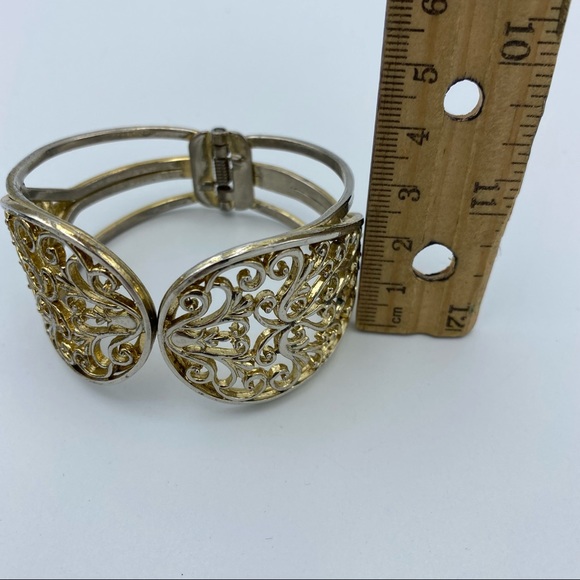 FREE w/Purchase Ornate Gold Tone Oval Shaped Clamper Bracelet - Picture 7 of 15